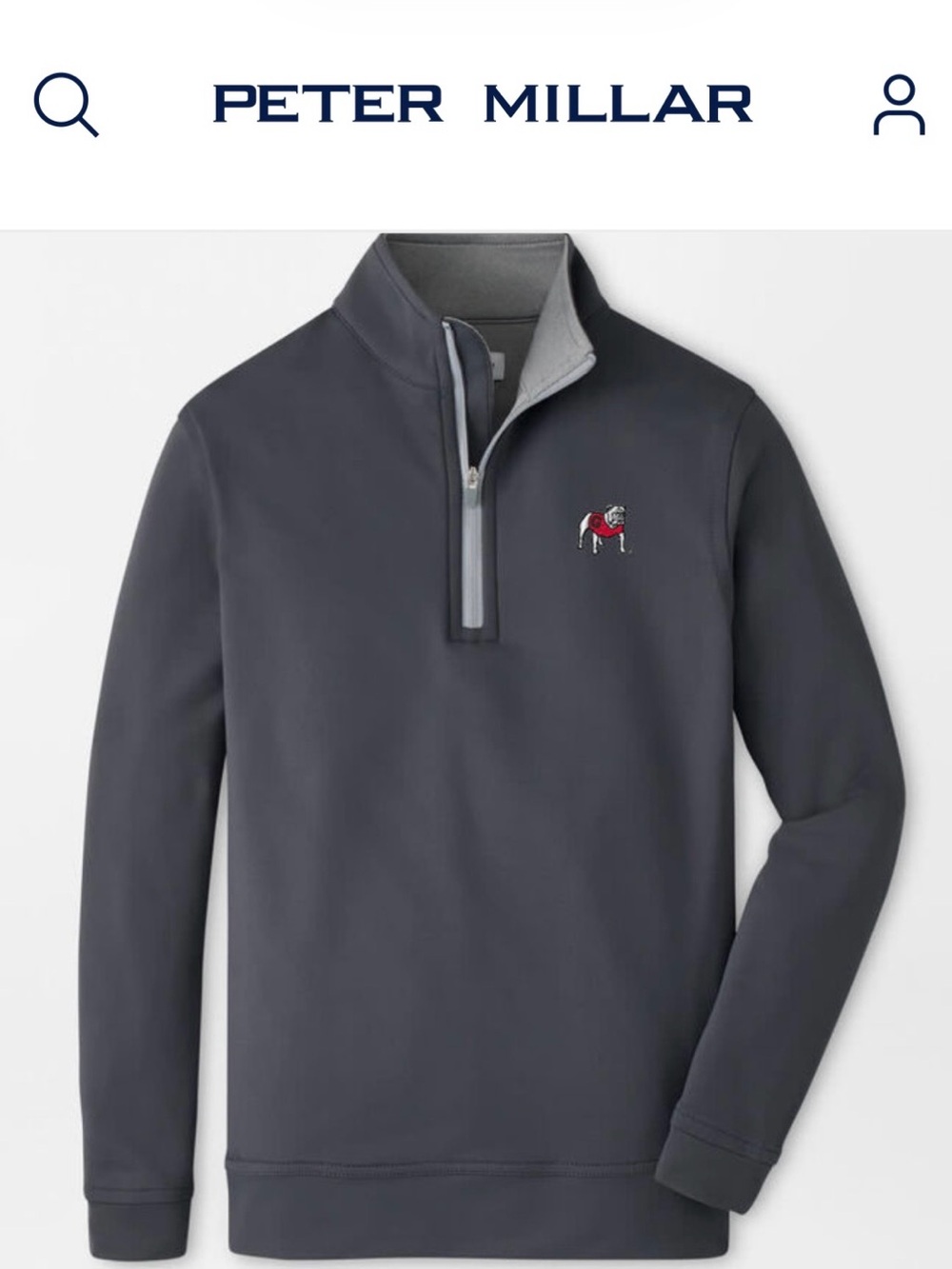 Peter Millar YouthXL Charcoal 1/4 Zip Pullover with Embroidered standing Bulldog